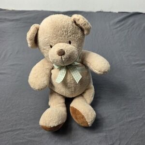 Carter's Just One Year Plush Bear Rattle Green Gingham Bow 4461